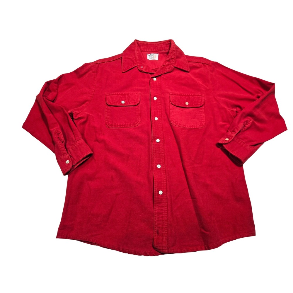 Vintage Red Workwear Button Up Shirt Men's Large Utility Heavy‎